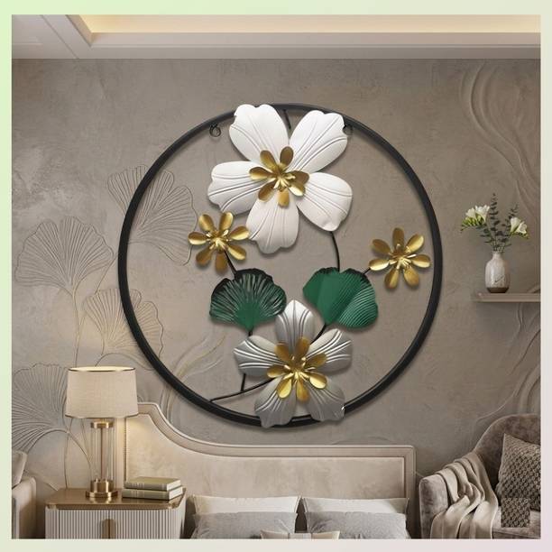 THEDIVINEINN Elegant Round Metal Flower Wall Decor for Stylish Interior Spaces