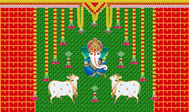 Backdropon Lord Ganesha Design Printed Fabric Backdrop ...