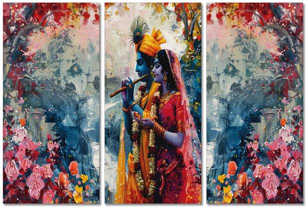 Moodpainter Radha Krishna Romantic Art 3 Panel MDF Wall Decor (DWH3_1737) Pack of 3