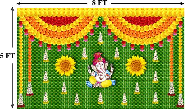 HARSHAD CREATION Ganesh JI Backdrop With Chataiya Flowe...