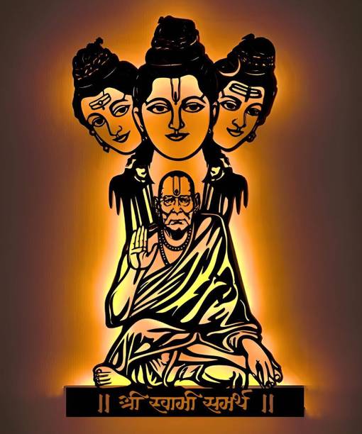NEXTSTEP1 Shri Swami Samarth Metal Wall Art with Light Decor