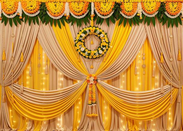 designer array Royal Marigold Floral Wedding Decoration Backdrop Tapestry