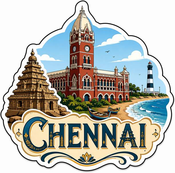 Decolyte Chennai Theme Wooden Fridge Magnet Souvenir | 3x3 in Kitchen Home Decor Gift Fridge Magnet Pack of 1