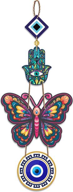 Decor Smart Butterfly Evil Eye Charm Wooden Wall Hanging | Decorative Home Decor (DWA_8508)