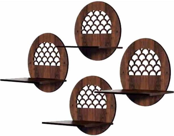 DL Shopping Round Wooden Wall Shelf Set of 4 | MDF Floating Shelves for Home Decor Pack of 4