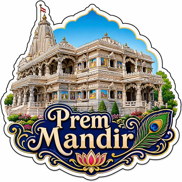 Decolyte Prem Mandir Theme Wooden Fridge Magnet Souvenir | 3x3 in Kitchen Home Decor Gift Fridge Magnet Pack of 1