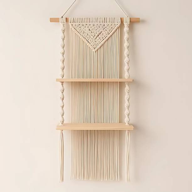 DECORAINC "Macrame Wall Hanging Shelf with Wooden Planks | Handmade Boho Wall Decor "