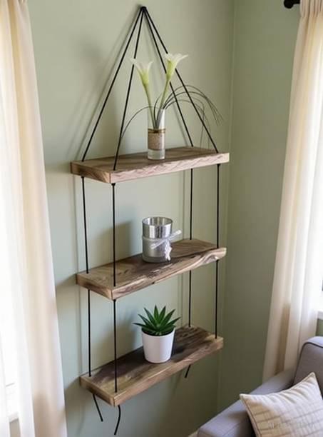 CRAZY SK Macrame Indoor Wall Hanging Shelf Chic Decor Wood Floating Boho Shelves Wooden