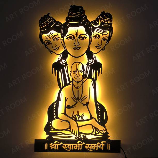 Artrooms Shri Swami Samarth With Light Metal Wall Art - Wall Decoration | Wall Hanging