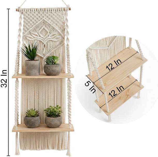 RAKANO Wall Hanging Shelf Wood Floating Shelves with Wooden Dowel