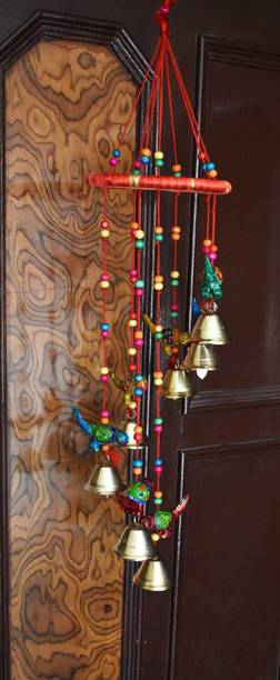 SHIV COLLECTION Handcrafted Rajasthani Bells Design Wall Hanging Decorative Showpiece Wood Windchime