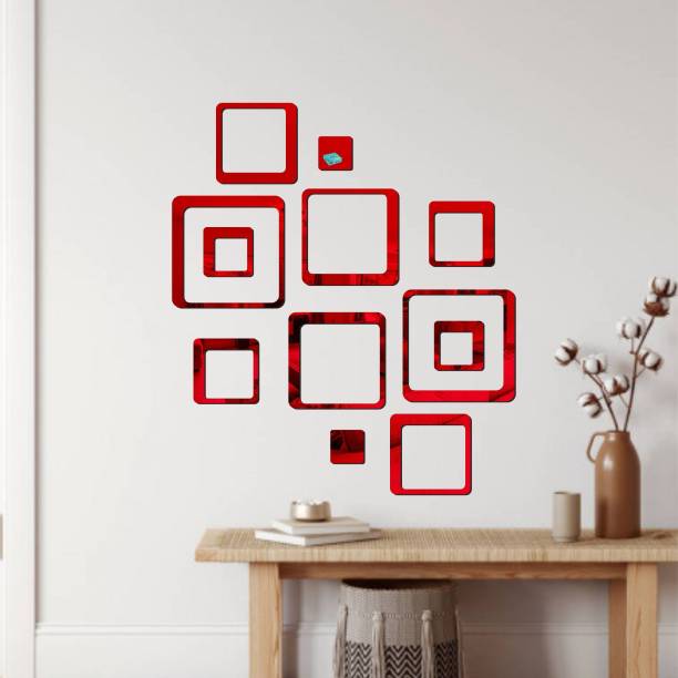 FUTURE HUB 1 inch 12 Square Red wall |acrylic stickers|wall stickers|wall decor.431 Self Adhesive Sticker