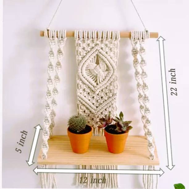 RAKANO Macrame Wall Hanging Shelf Indoor Boho Wall Decor for Bedroom,(MADE IN INDIA).