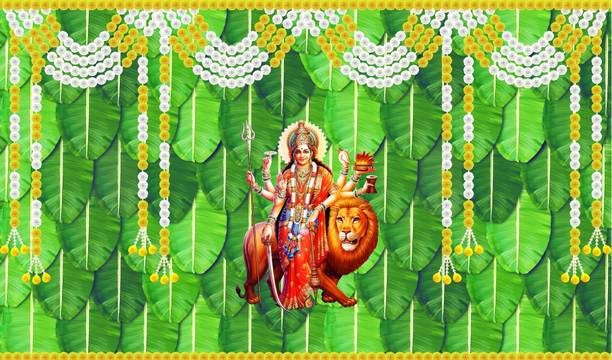 Backdropon Weaved Coconut with Garland Durga MATA ji Ba...