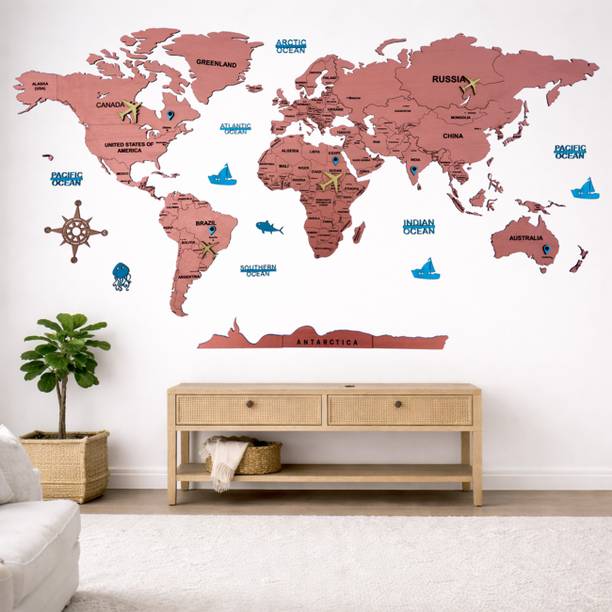 ELK 3D Wooden World Map Wall Decor with Countries & Capitals for Home Office Pack of 40