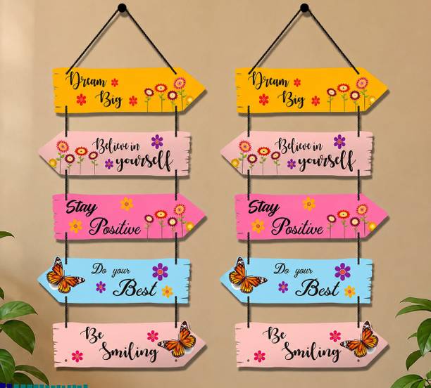 BZILO Pack of 2 Wooden Motivational Wall Hanging Decorative Home Design May Vary A38 Pack of 2