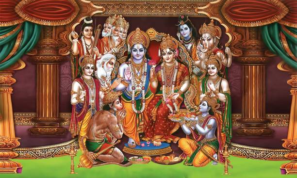Backdropon Lord Shree Ram Darbar Design Printed Fabric ...