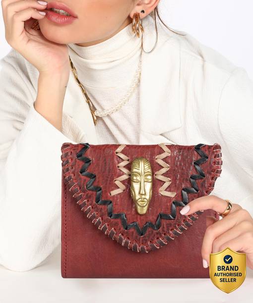 Women Casual Red Genuine Leather Wallet