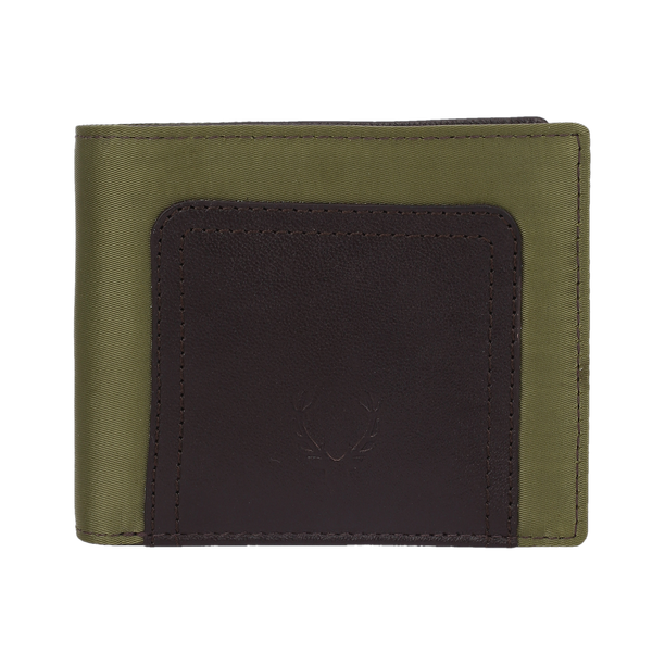 Men Casual Brown, Green Fabric, Genuine Leather Wallet