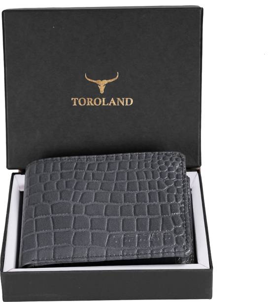 TOROLAND Men Evening/Party Grey Genuine Leather Wallet