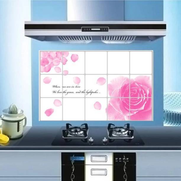WallBerry 90 cm X 60CM Kitchen Sticker Oil Proof, Heat-Resistant & Waterproof (Love-Rose) Self Adhesive Sticker