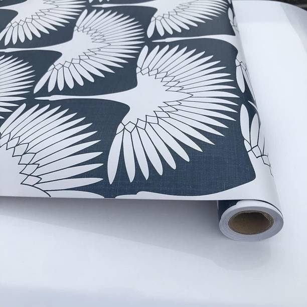 Veki Floral & Botanical Blue, White Wallpaper