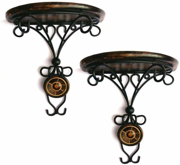 LyqArt Wooden & Wrought Iron Wall Bracket | Wall Shelf | Wall Hanging Bracket for Living room | Decorative Corner | Fancy Wall Bracket |(Set of 2) Wall Shelf for Decoration | wall mount rack Wooden Wall Shelf