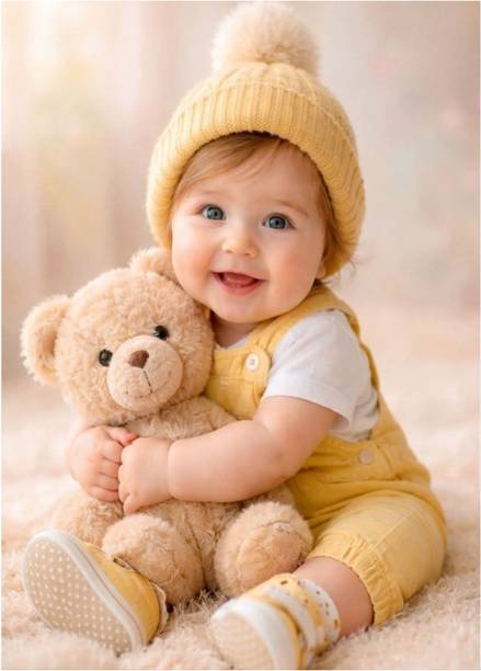 PS ART 0 inch Cute Baby with Teddy Bear A4 Size Laminated, & Decorative Sticker for Bedroom Glow in the Dark Sticker
