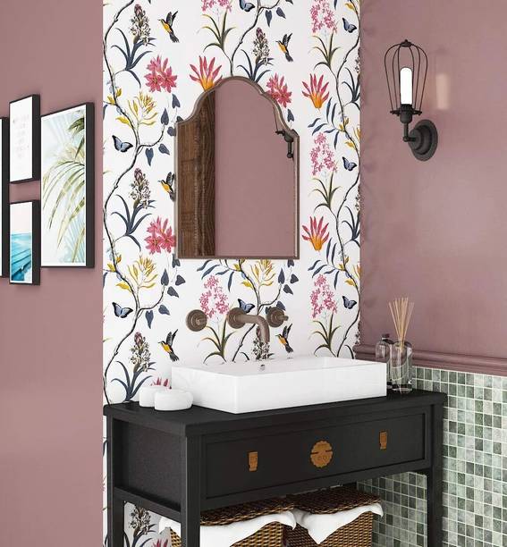 FOKRIM 1000 cm Multicolor White Leaf Decorative Wallpaper Self Adhesive Sticker