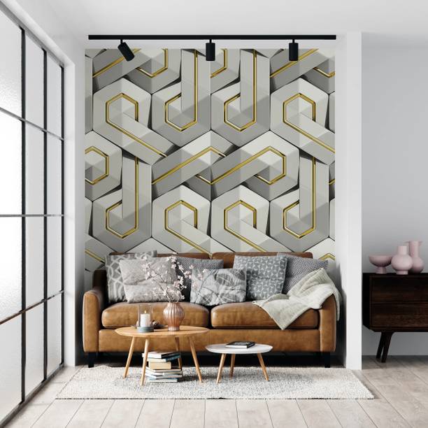 FOKRIM 100 cm 100CM-3D Grey Gold Wallpaper Self Adhesive Sticker