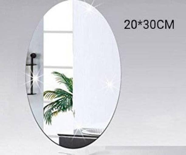 wolkwogg Oval Shape Adhesive Mirror Sticker for Wall on Tiles Bedroom Living Room Decorative Mirror