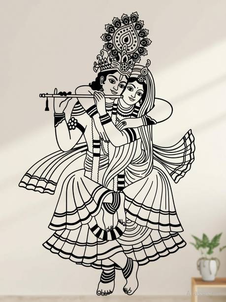 Heaven Decors 59 cm Decors Religious Radha Krishna Wall Sticker Self Adhesive Sticker