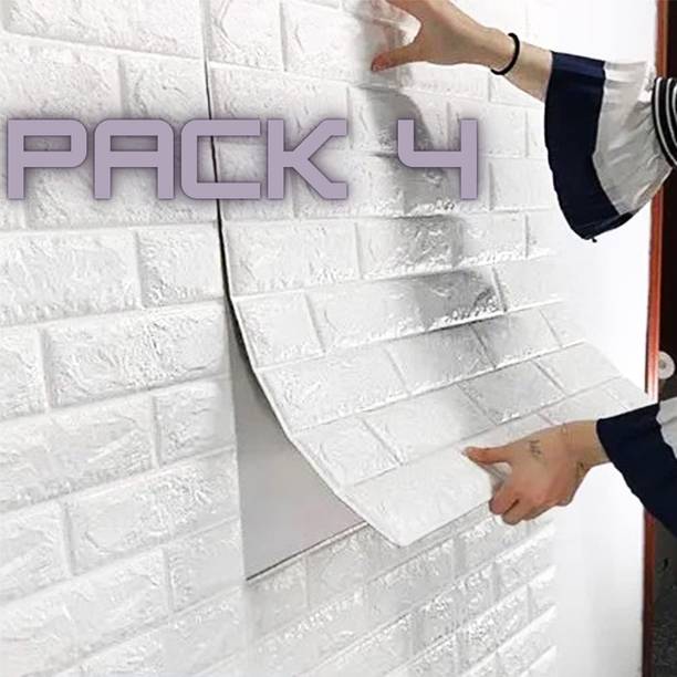 DOMTRATE 3D PE foam adhesive waterproof Foam Wallpapers for Home, Living Room, Bedroom Pack of 4
