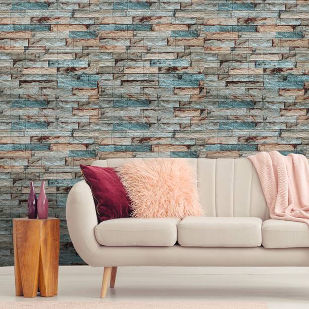 Floppy Decorative Blue, Brown, Beige Wallpaper