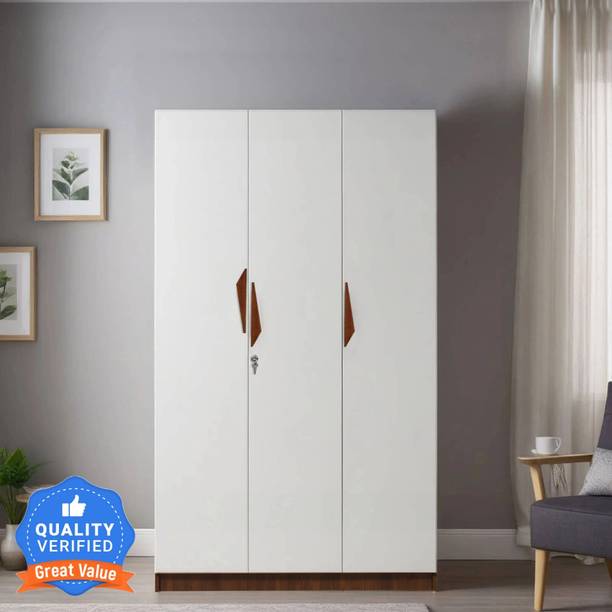 Mintwud from Pepperfry Maya 3 Door Wardrobe In Teak & White Finish Engineered Wood 3 Door Wardrobe