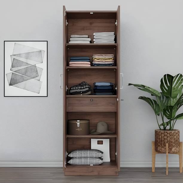 TimbWorld Engineered Wood 2 Door Wardrobe With 5 Shelves And Drawer For Living Room Engineered Wood 2 Door Wardrobe