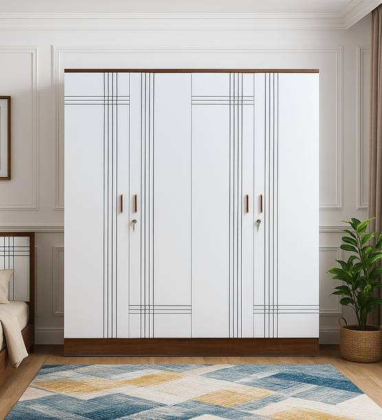 Outkraft 4 DOOR WARDROBE WITH INTERNAL DRAWER IN DUSKY BASALT AND CERAMIC WHITE FINISH Engineered Wood 4 Door Wardrobe