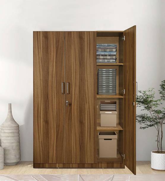 Mintwud from Pepperfry Kibo Wooden 3 Door Wardrobe with Locker/Hanger Road For Storage/Clothes Engineered Wood 3 Door Wardrobe