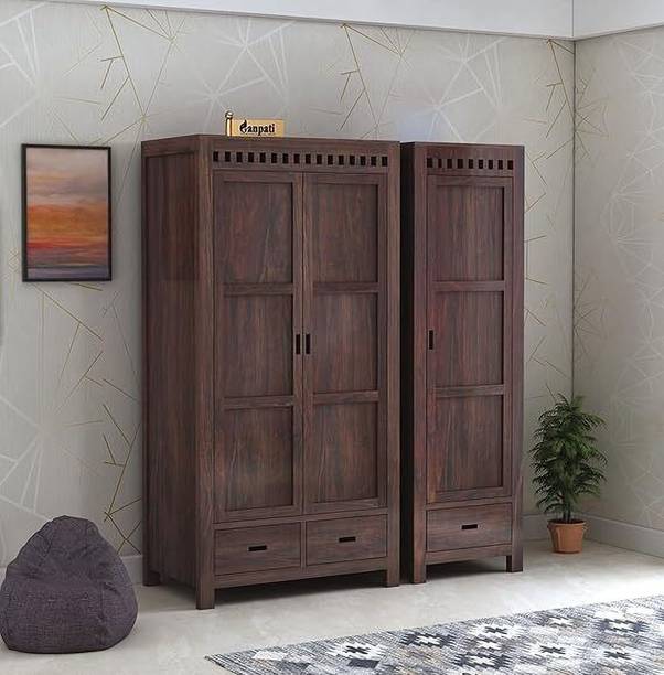 Ganpati Arts Sheesham Wardrobe/Almirah/Cupboard for Clothes with 3 Doors & Hanger Rod Solid Wood 3 Door Wardrobe