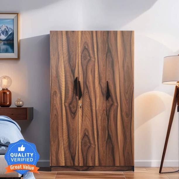 Mintwud from Pepperfry Maya 3 Door Wooden Wardrobe With Hanger Road For Bedroom/Home Engineered Wood 3 Door Wardrobe