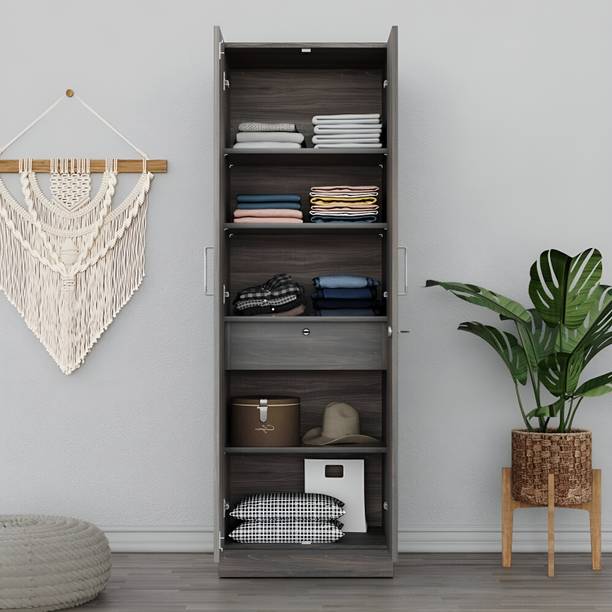TimbWorld Engineered Wood 2 Door Wardrobe With 5 Shelves And Drawer For Living Room Engineered Wood 2 Door Wardrobe