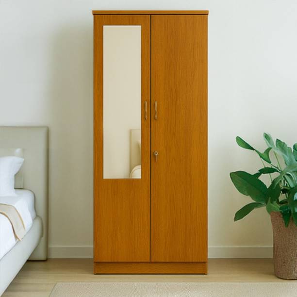 NEUDOT RM Stowy 2 Door Engineered Wood Wardrobe with Mirror | With Lock & Shelves | Engineered Wood 2 Door Wardrobe