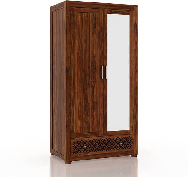 Ganpati Arts Sheesham Wood Jodhpur Storage Wardrobe with Mirror and 3 Drawers for Living Room Solid Wood 2 Door Wardrobe