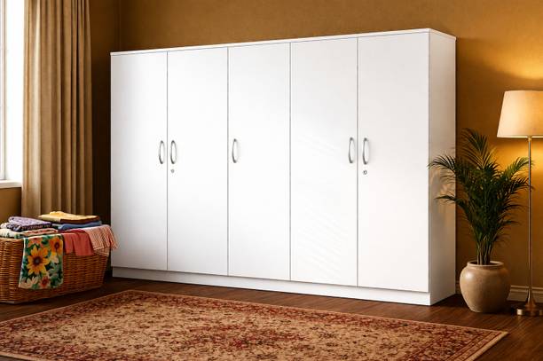 Home Full Eric Frosty White Engineered Wood 5 Door Wardrobe