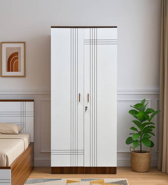 Outkraft 2 DOOR WARDROBE WITH INTERNAL DRAWER PLANKED OAK DARK AND CERAMIC WHITE FINISH Engineered Wood 2 Door Wardrobe