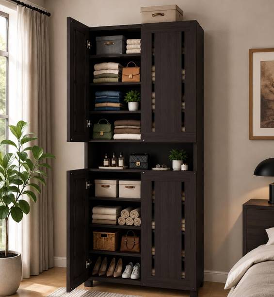 Furniva 6- Feet Wooden Wardrobe for Bedroom | Tall Almirah for Storage & Organization Engineered Wood 4 Door Wardrobe