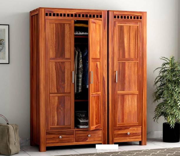 MANNAT ARTS Wooden 3 Door Wardrobe for Storage with 3 Drawer 8 Shelves Storage For Home Solid Wood 3 Door Wardrobe