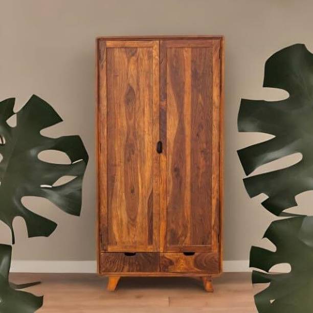 THE HOME HEAVEN INTERIOR Classic Solid Wood 2-Door Shelf and 2 Drawers Wardrobe Solid Wood 2 Door Wardrobe