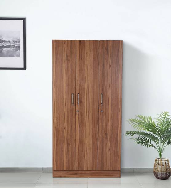 Mintwud from Pepperfry Kibo 3 Door Wardrobe with Adjustable Shelf In Lyon Walnut Finish Engineered Wood 3 Door Wardrobe