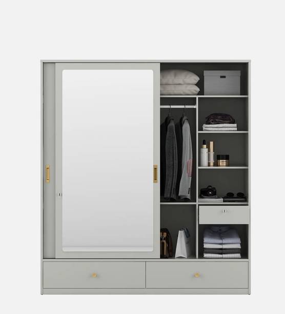 Casacraft Wooden Mirror Slider Wardrobe/Closet/Storage Cabinet For Home/Bedroom Engineered Wood 2 Door Wardrobe